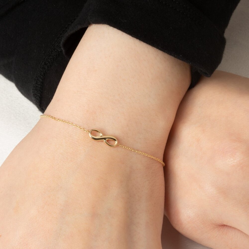 14K Solid Yellow Gold Infinity Eternity Adjustable Bracelet